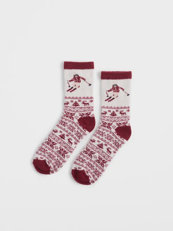 Носки женские, бежево-красные, Fleece, image-0