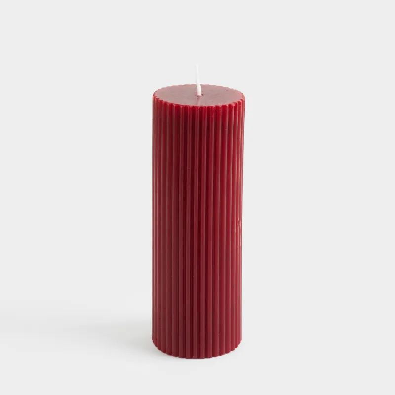 Свеча, 5х14 см, цилиндрическая, бордовая, Ribbed candle