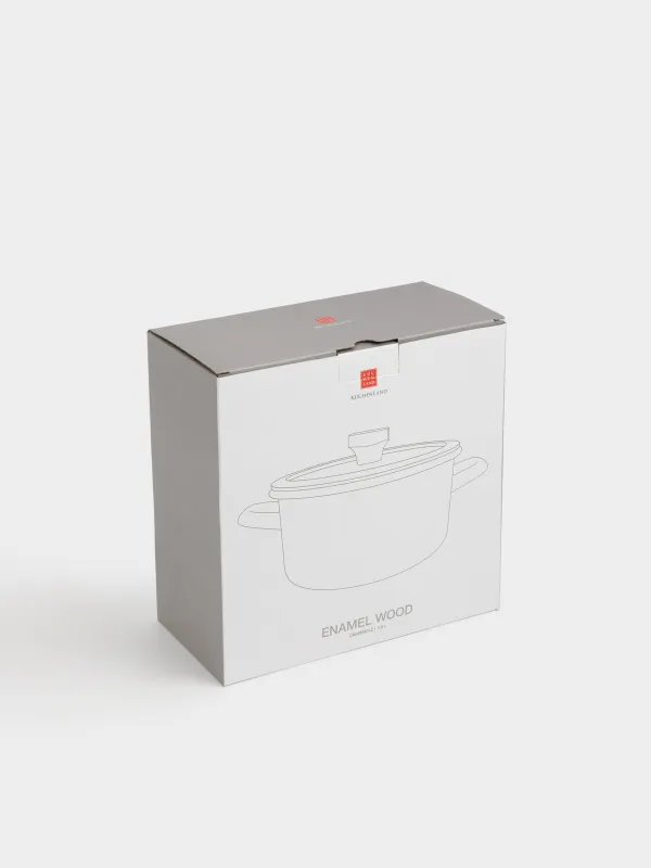 Кастрюля, 20 см, 2,9 л, с крышкой, металл эмалированный/дерево, молочная, Enamel wood, image-5