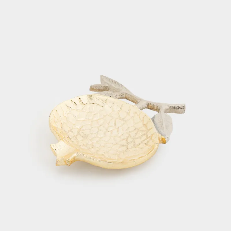 Блюдо декоративное, 10x12 см, металл, золотисто-серебристое, Гранат на ветке, Pomegranate gold