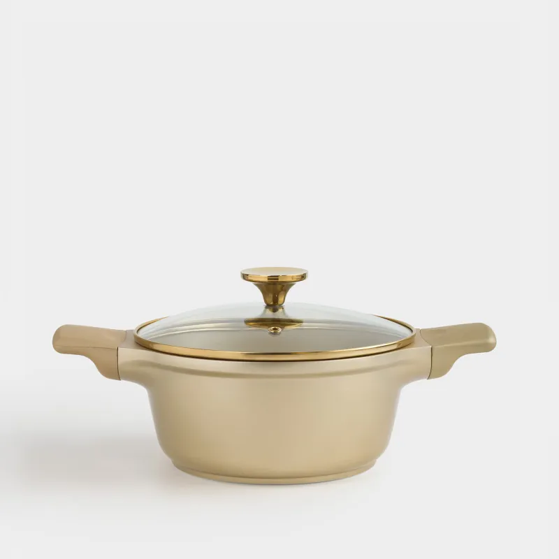 Кастрюля, 20 см, 2,3 л, с крышкой, с покрытием, алюминий, золотистая, Trineli