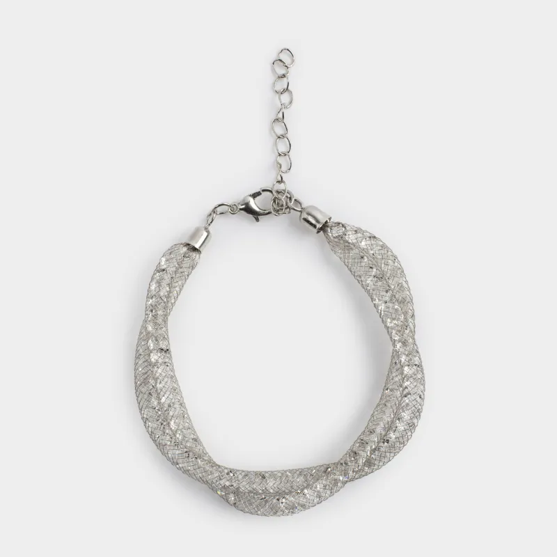 Браслет, 24 см, двойной, металл/стразы, серебристый, Плетение, Jewelry