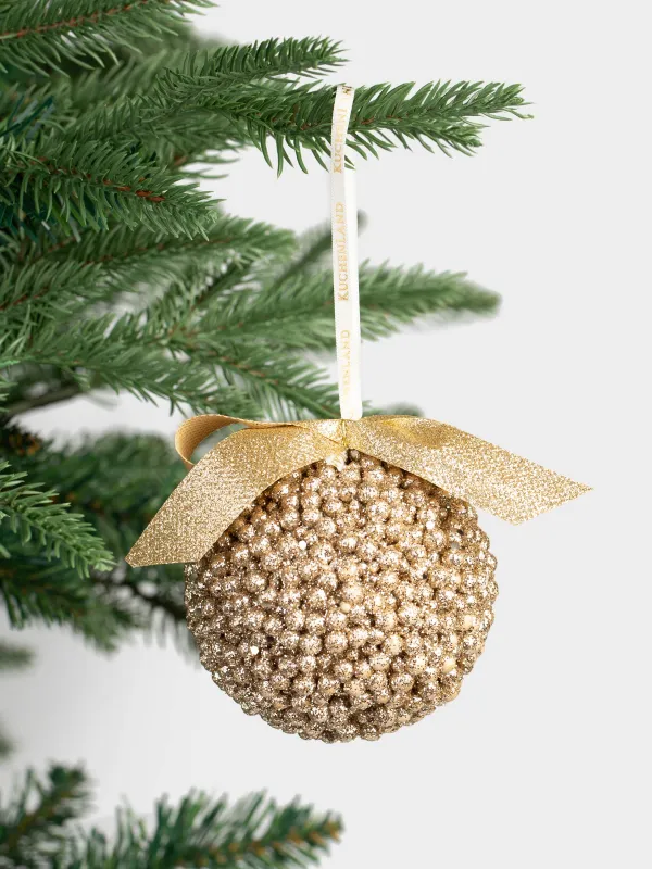 Игрушка елочная, 8 см, полистирол, шампань, Шар с лентой, Ball sparkle, image-2