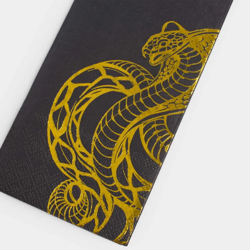 Салфетки бумажные, 33х33 см, 20 шт, прямоугольные, черные, Золотистая кобра, Cobra gold, image-4