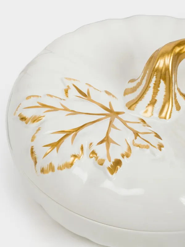 Форма для запекания, 26х14 см, 1,5 л, с крышкой, керамика, молочно-золотистая, Тыква с листом, Gourd, image-2