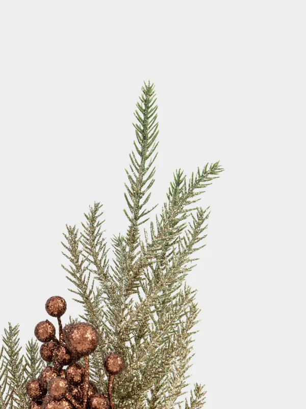 Ветка декоративная, 60 см, пластик/пенопласт, бронзовая, Хвоя и ягоды, Conifer champagne, image-3