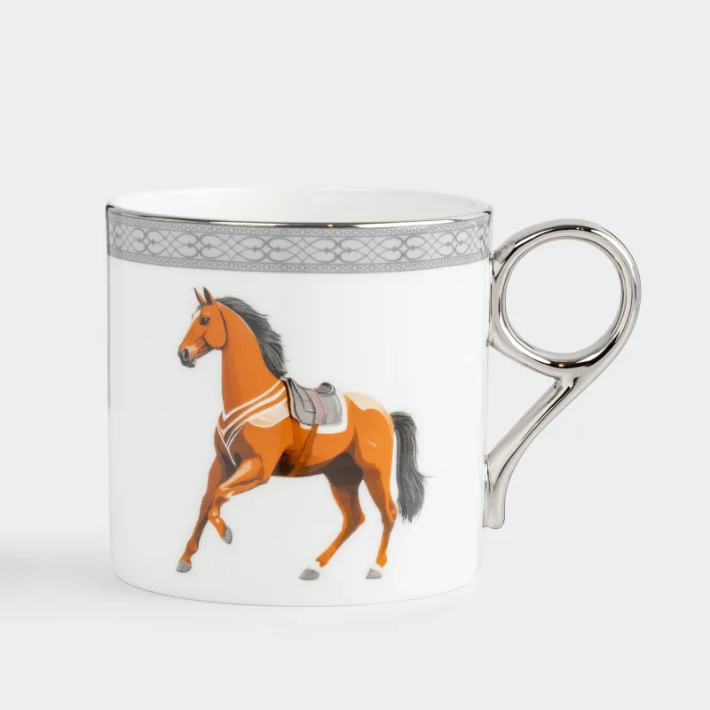 Кружка, 370 мл, фарфор F, бело-серая, с серебристым кантом, Лошадь, Breton horse