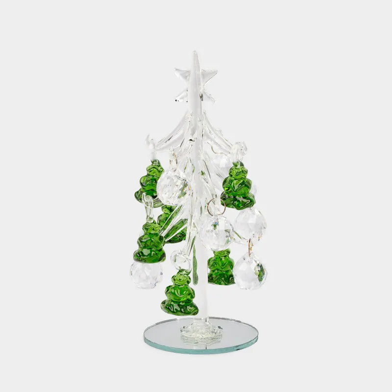 Статуэтка, 15 см, с подвесками, стекло, серебристая, Ель с игрушками, Christmas vitreous