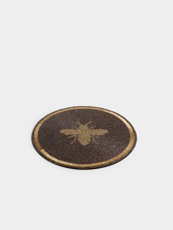 Салфетка под приборы, 36 см, бисер, круглая, коричнево-золотистая, Пчела, Art beads, image-1