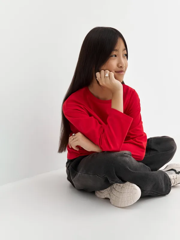 Лонгслив детский, хлопок, красный, Олень, Amelia, image-9