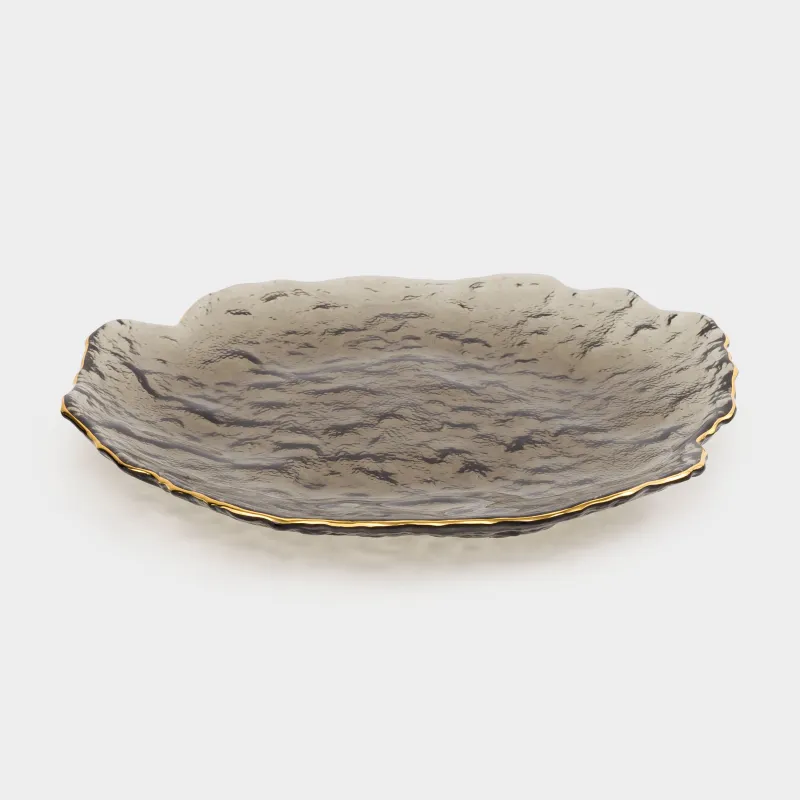 Блюдо, 26 см, стекло, серое, с золотистым кантом, Nautilus color, image-1