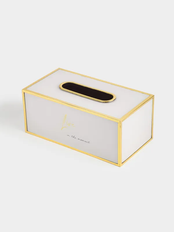 Бокс для бумажных салфеток, 24х13 см, пластик/стекло, молочно-золотистый, Live, Fardella, image-2