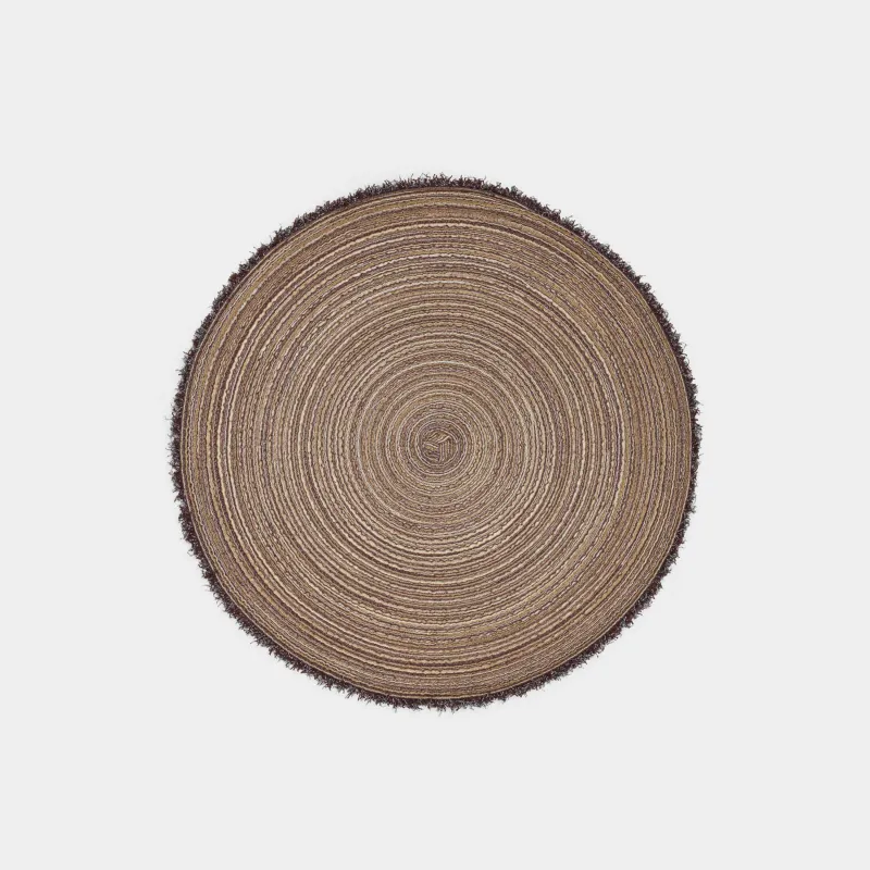 Салфетка под приборы, 38 см, с бахромой, полиэстер, круглая, коричневая, Rotary