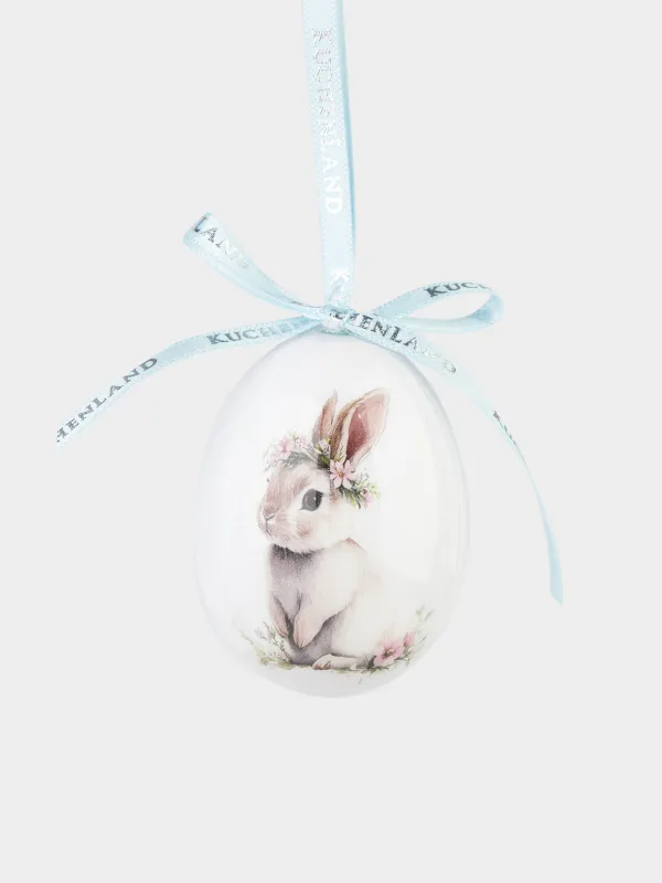 Подвеска, пасхальное яйцо, 6 см, пенопласт, Кролик с венком, Easter, image-1