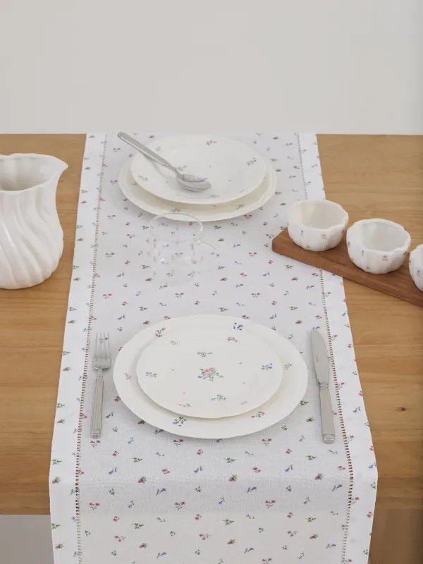 Дорожка настольная, 40х160 см, полиэстер, белая, Цветы, Hemstitch floria, image-2
