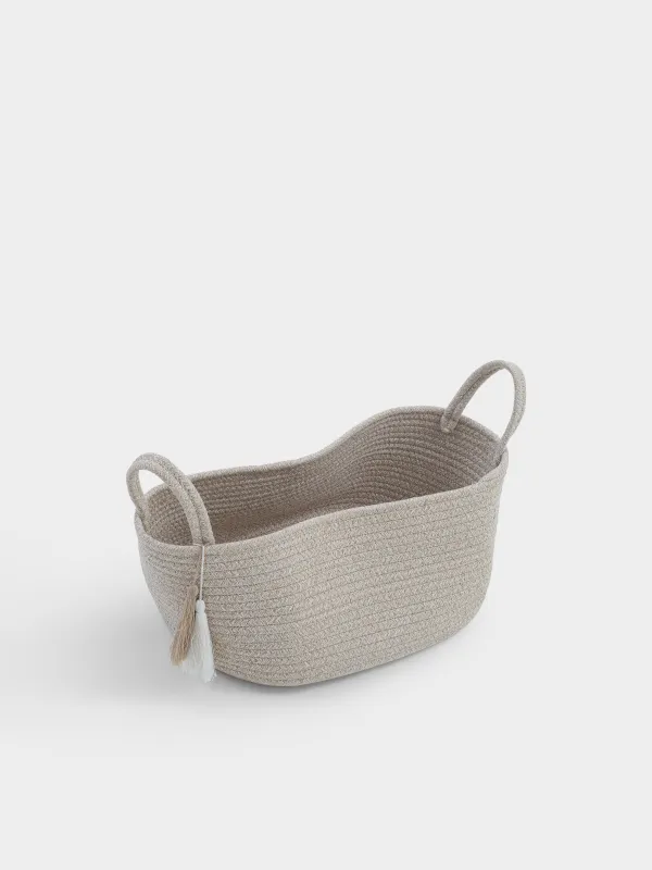 Корзина для хранения, 40х30 см, с ручками, хлопок/полиэстер, овальная, молочная, Tote, image-3