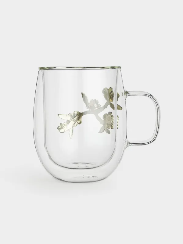 Кружка, 350 мл, стекло Б/металл, Золотистые цветы, Air decor, image-2