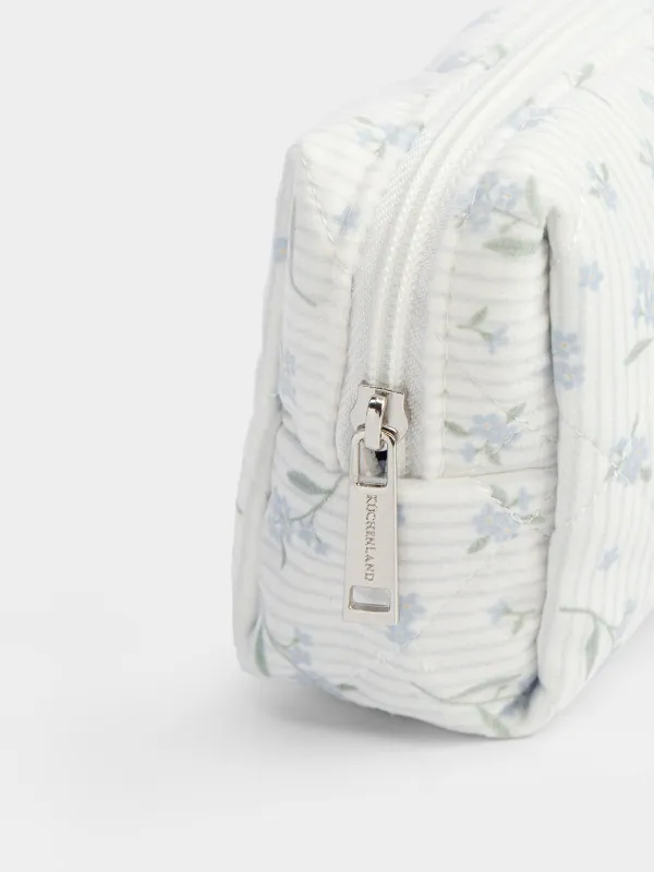 Косметичка, 15x10 см, стеганая, полиэстер, белая, Цветы, Stitch flowers, image-3