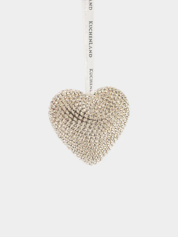 Игрушка елочная, 6 см, стекло/металл, серебристая, Сердце в кристаллах, Figure sparkle, image-0