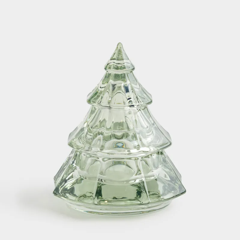 Емкость для хранения, 11х14 см, 100 мл, стекло, зеленая, Елка, Fir shape