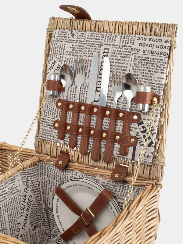 Корзина для пикника, 40х30 см, 2 перс, 12 пр, с отделением для бутылок, лоза, коричневая, Picnic, image-2