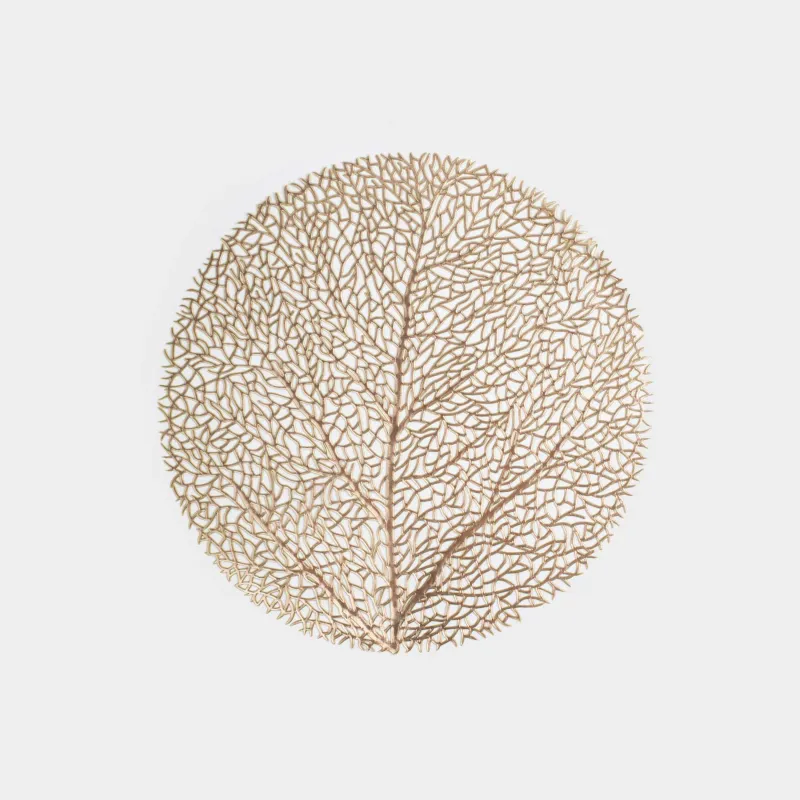 Салфетка под приборы, 38 см, ПВХ, круглая, золотистая, Дерево, Azhur Grid