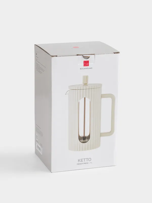 Френч-пресс, 1 л, стекло Б/сталь/пластик, бежевый, Ketto, image-7