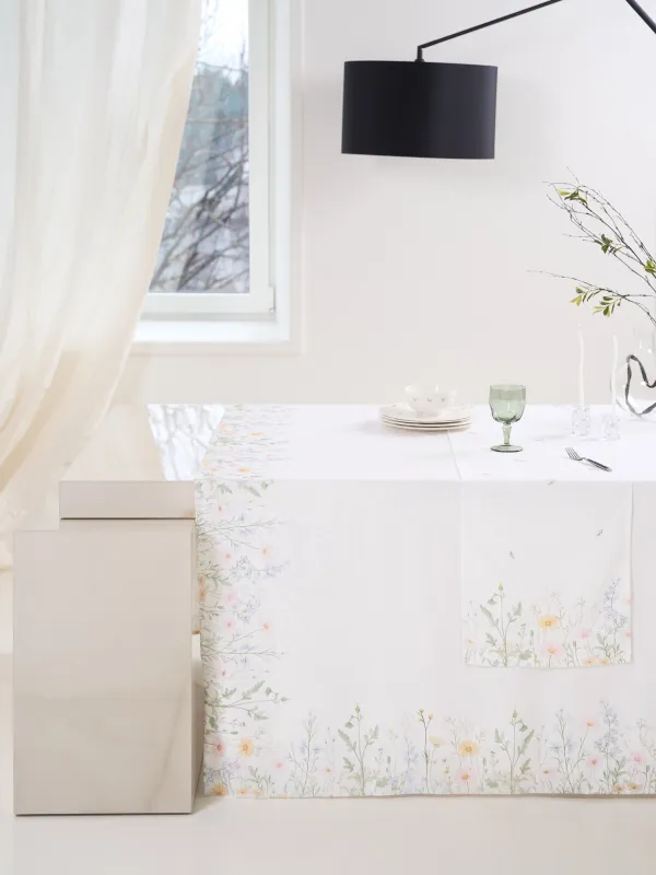 Дорожка настольная, 40х160 см, жаккард, полиэстер, молочная, Полевые цветы, Petals serenity, image-9