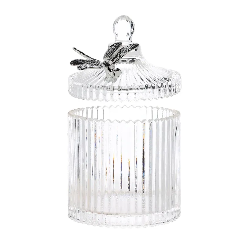 Конфетница, 17х10 см, 550 мл, с крышкой, стекло Р/металл, Серебристая стрекоза, Selene, image-1