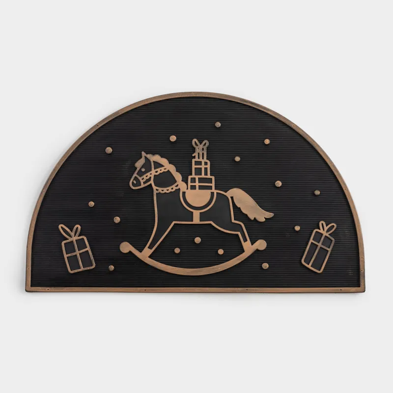 Коврик придверный, 45х75 см, резина, полукруглый, черно-серебристый, Welcome, Home deco