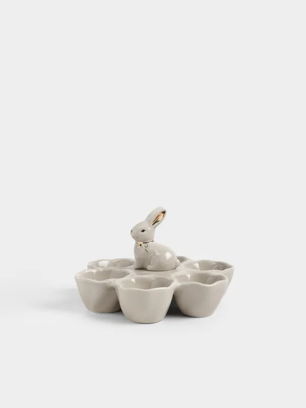 Блюдо пасхальное, 17х11 см, 6 отд, керамика D, бежево-золотистое, Кролик с бантом, Rabbit gold, image-0