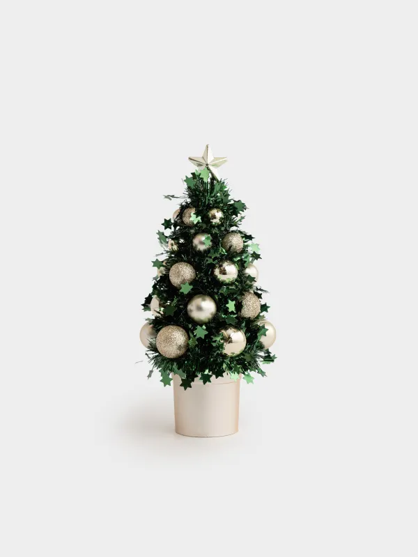 Ель искусственная, 20 см, Ель с золотистыми шарами, Tinsel christmas, image-0