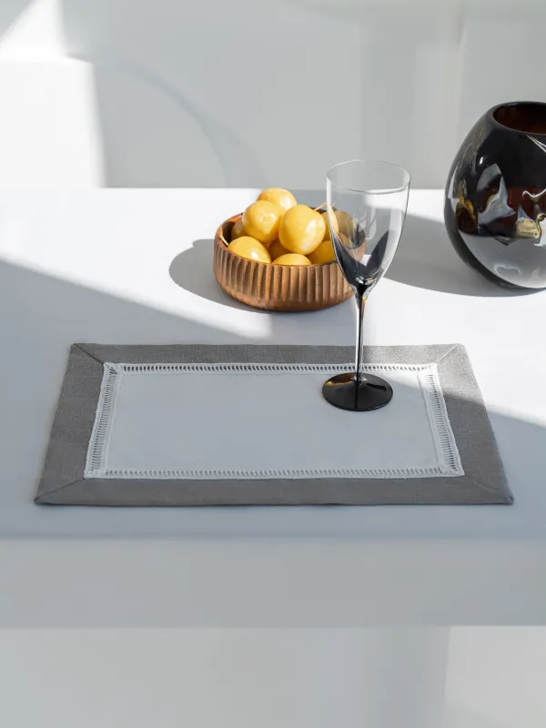 Салфетка под приборы, 30х45 см, 2 шт, полиэстер, прямоугольная, бело-серая, Milky way, image-2