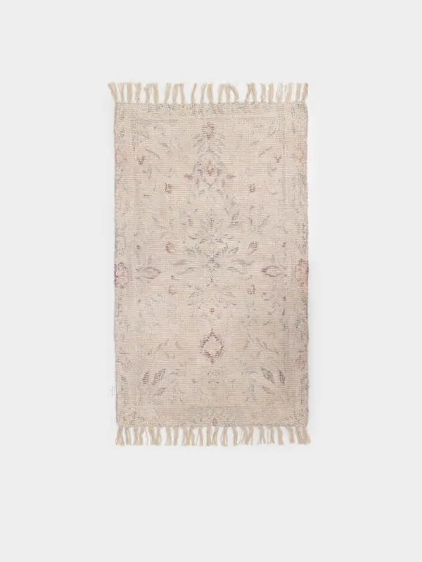 Коврик, 70х115 см, с бахромой, хлопок/полиэстер, бежевый, Цветы, Print, image-0