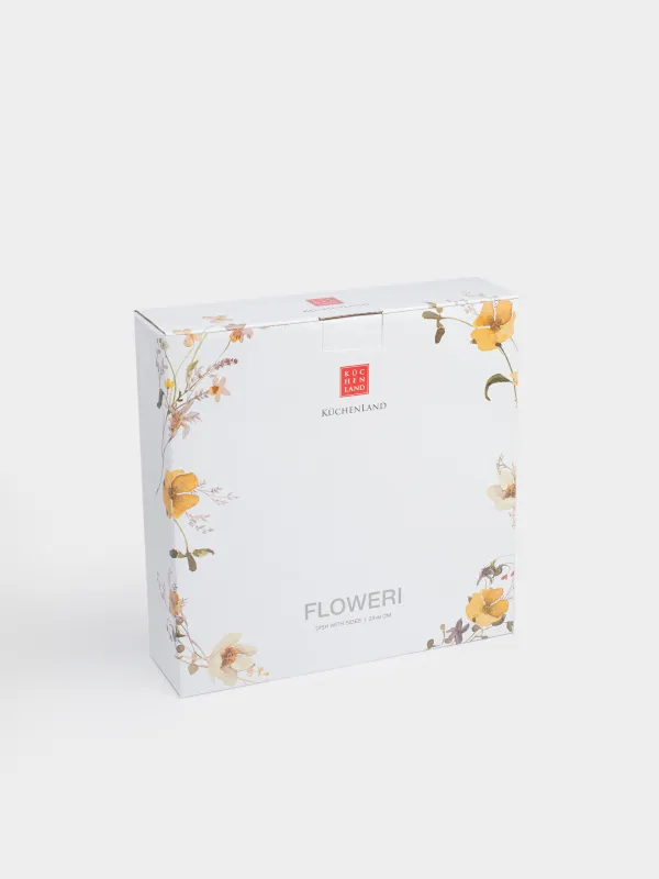 Блюдо, 23х6 см, с бортами, фарфор N, белое, Желтые цветы, Floweri, image-5