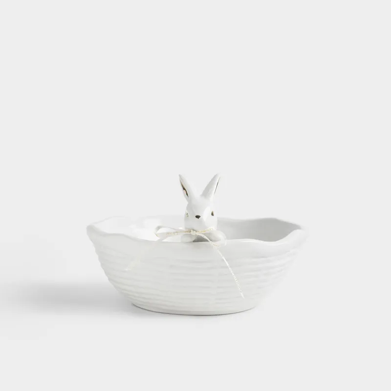 Салатник с декором, 23х14 см, 1,5 л, керамика D, молочно-золотистый, Кролик в корзине, Rabbit gold