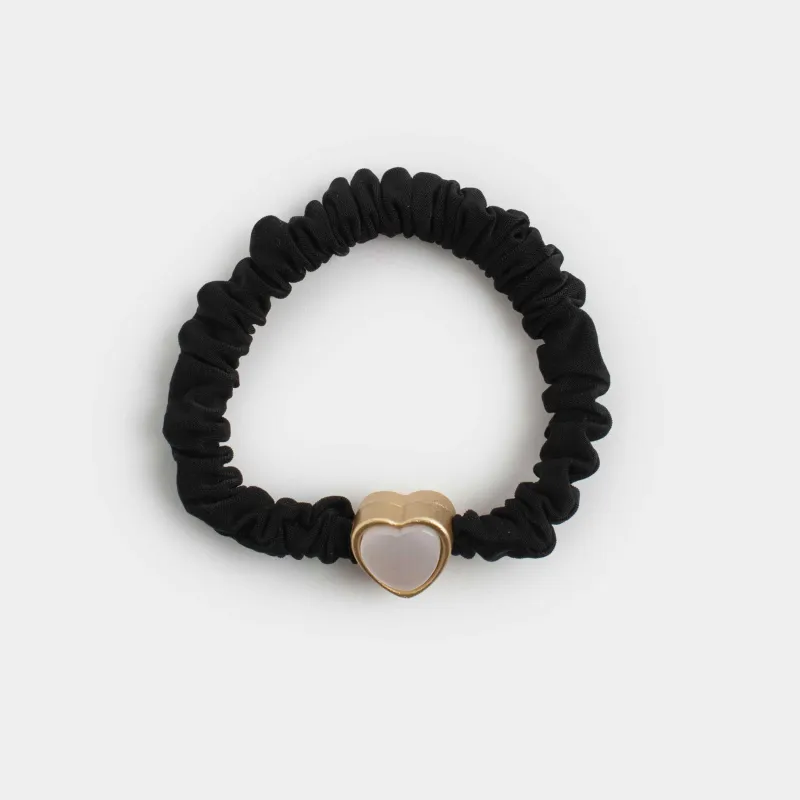 Резинка для волос, 6 см, сатин/пластик, черная, Сердце, Silk