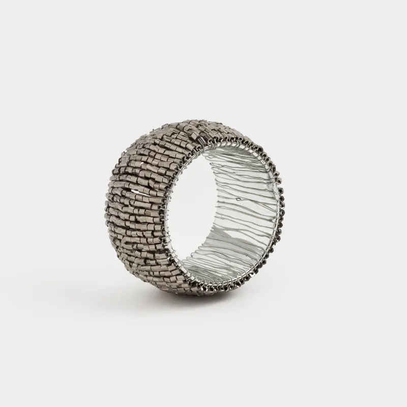 Кольцо для салфеток 5 см, 2 шт, бисер, круглое, темно-серое, Shiny beads, image-3