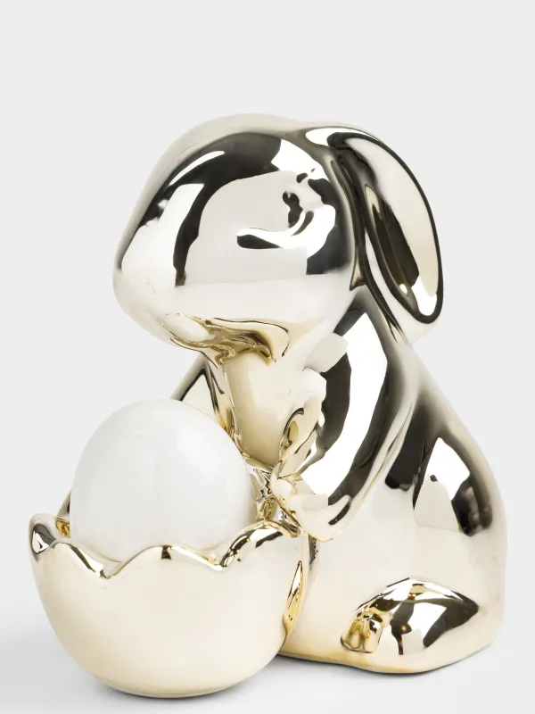 Статуэтка, 11 см, керамика D, золотисто-белая, Кролик с яйцом, Rabbit gold, image-2