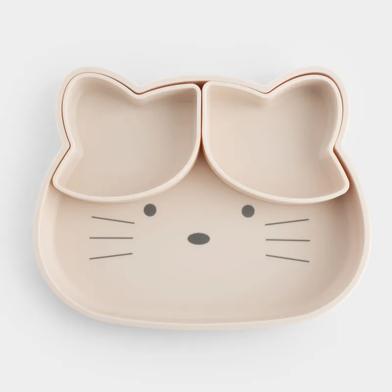 Набор посуды, детский, 1 перс, 3 пр, силикон, бежевый, Кошка, Kiddy, image-0