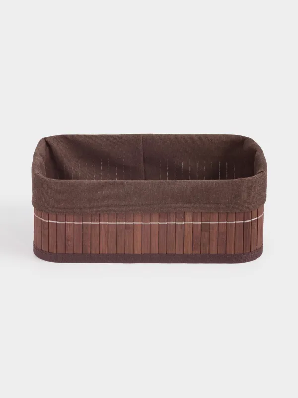 Корзина для хранения, 25x15х8 см, бамбук/хлопок, прямоугольная, коричневая, Stem, image-1