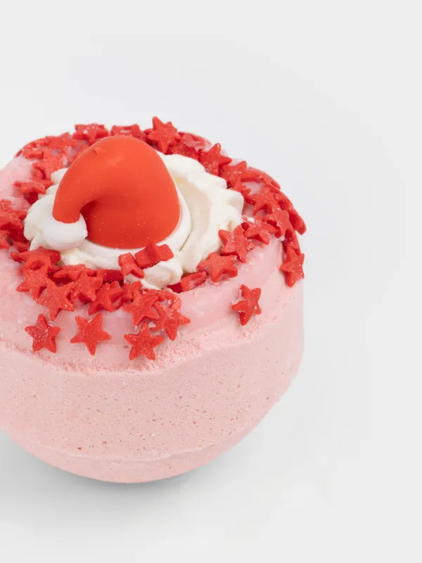 Бомбочка для ванны, 130 гр, с игрушкой, розовая, Малина, Шапка Санты, Christmas spa, image-1