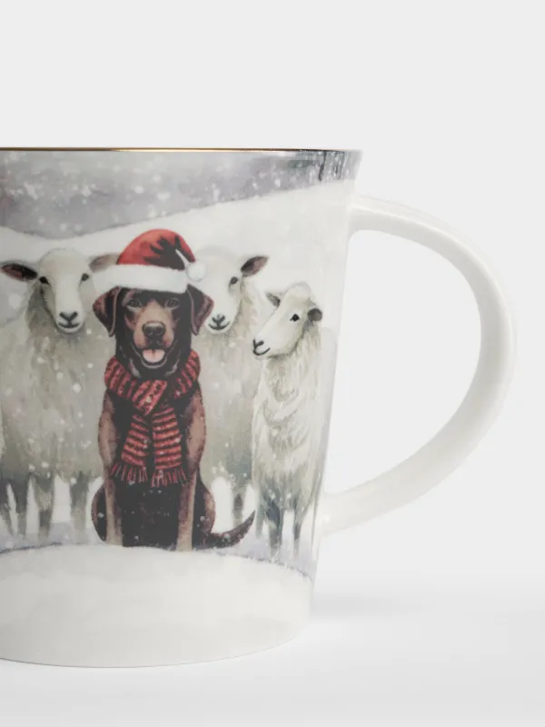 Кружка, 450 мл, Собака и овечки, Christmas dog, image-2