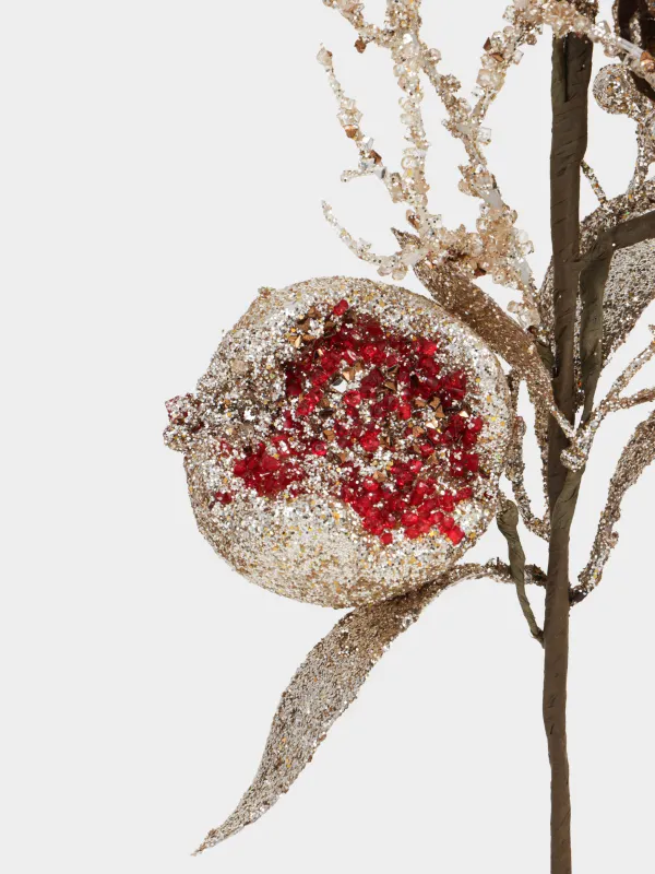 Ветка декоративная, 70 см, пластик/бумага, Золотистая ель с гранатом, Sparkle decor, image-2