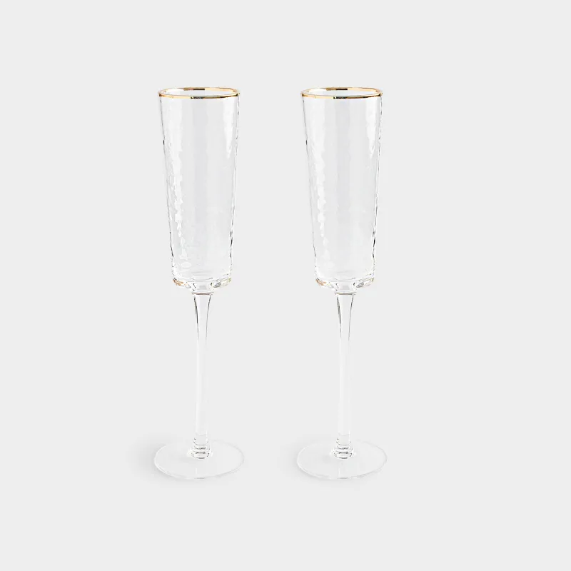 Бокал для шампанского, 2 шт, с золотистым кантом, Ripply gold