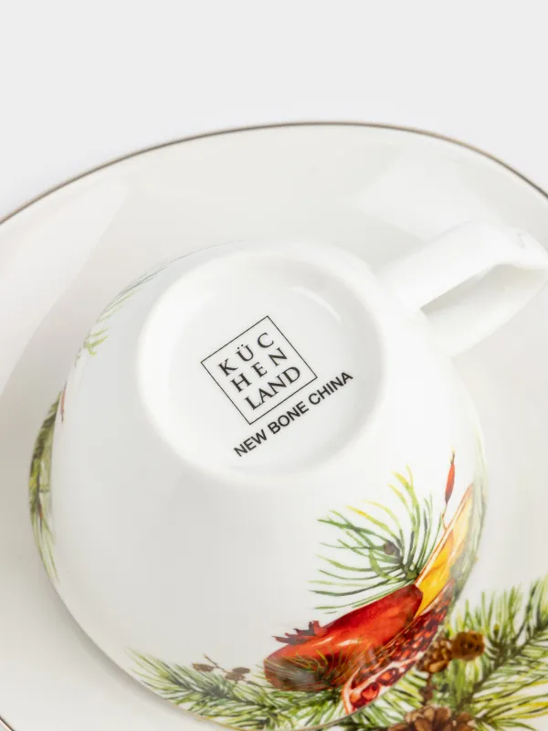 Пара чайная, 1 перс, 2 пр, 250 мл, фарфор N, белая, с золотистым кантом, Гранаты и апельсин, Christmas miracle, image-5