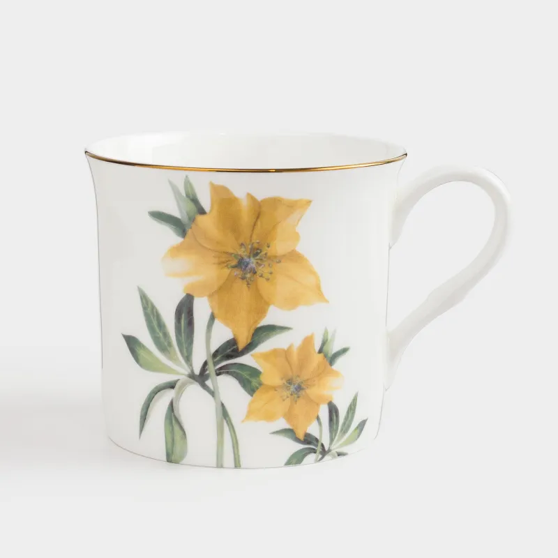 Кружка, 330 мл, фарфор F, белая, с золотистым кантом, Морозник, Bloome