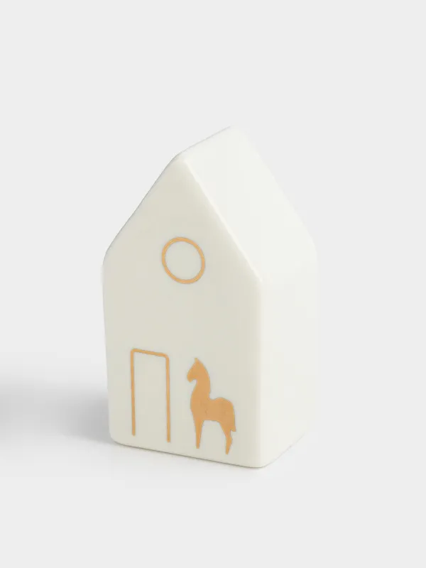 Статуэтка, 6 см, фарфор P, бело-золотистая, Дом и конь, House shape, image-2