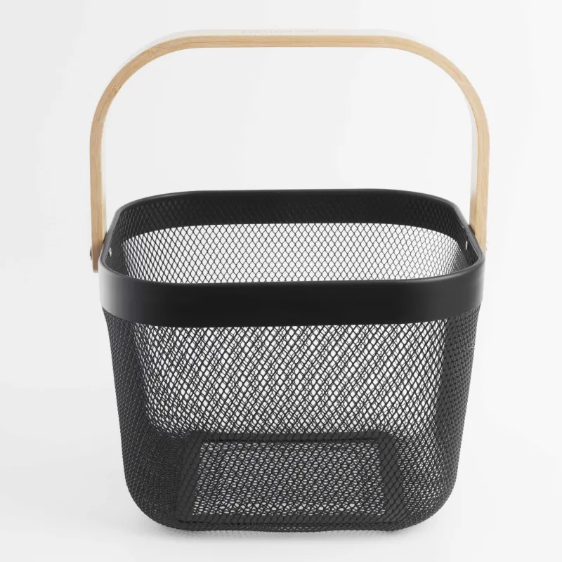 Корзина для хранения, 24х24х18 см, с ручкой, металл/бамбук, квадратная, черная, Gardening, image-0