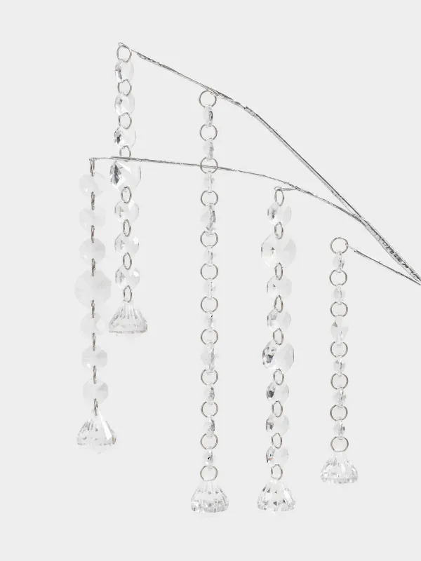 Ветка декоративная, 55 см, стекло, Серебристые кристаллы, Crystal decor, image-1